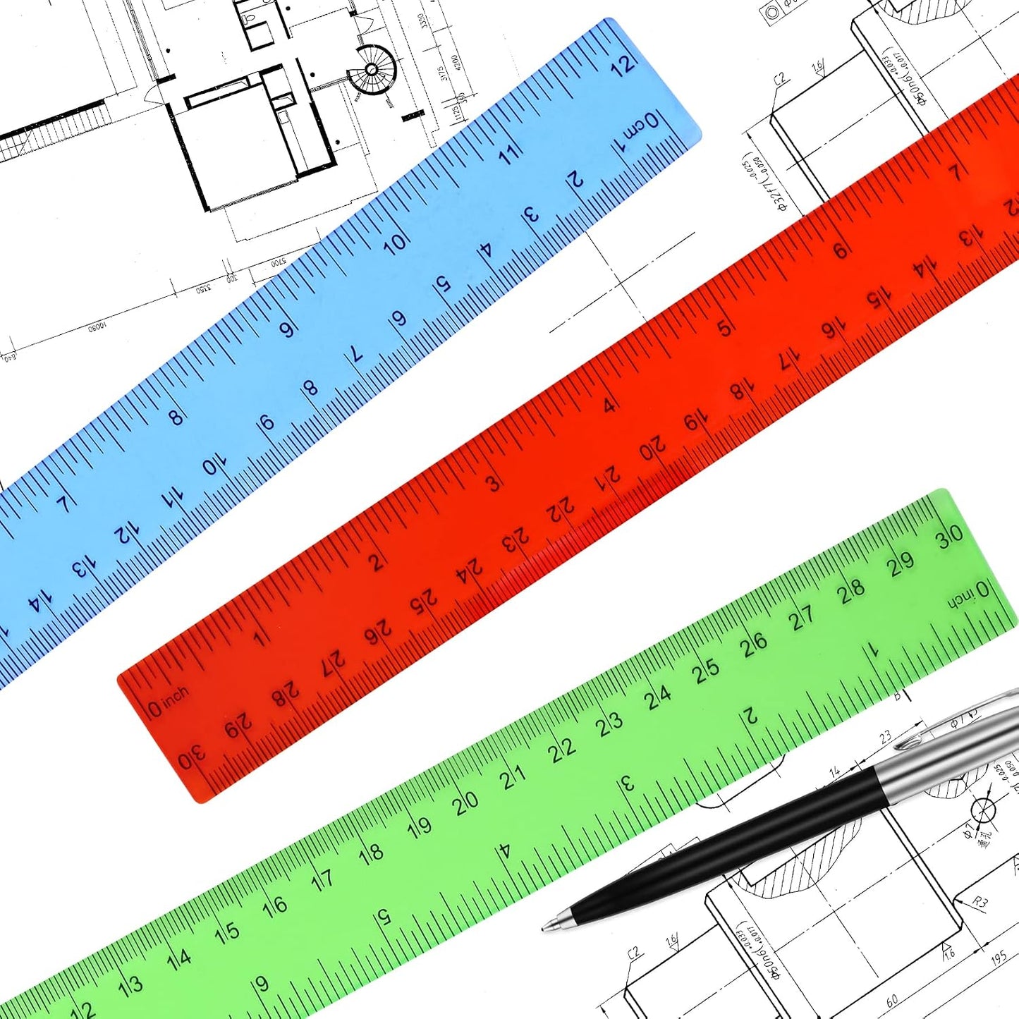 8-Pack Clear 12-Inch Plastic Rulers